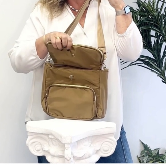 K. Carroll Nylon Messenger Crossbody or Shoulder Bag in Taupe - NWT - Picture 7 of 8